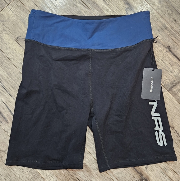 NWT PYNRS Women's Biker Running Shorts -Size L in Black and Blue - Picture 1 of 3